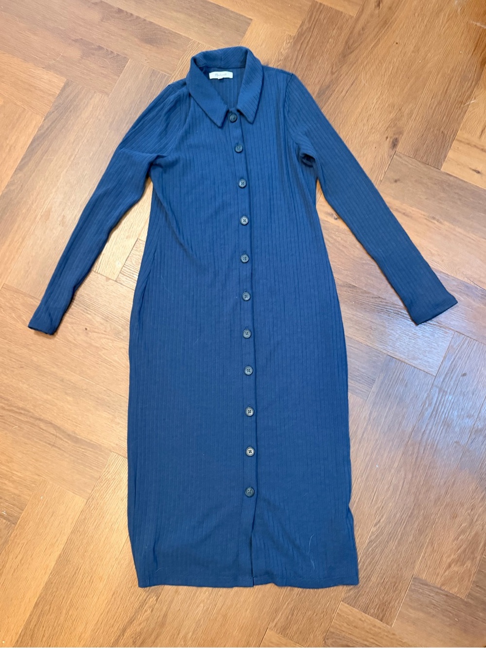 Madewell Navy Ribbed Button Front Midi Dress